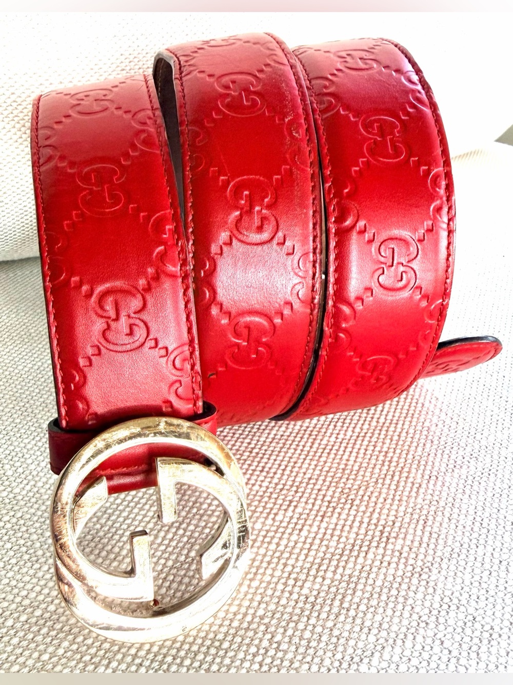 GUCCI Red Guccissima Leather Interlocking G Belt 100/40